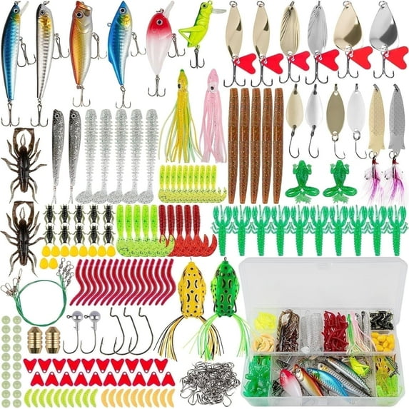 GOANDO Fishing Lures 380Pcs Fishing Gear for Bass Trout Salmon Fishing Kit Tackle Box with Plugs Jigs Crankbaits Spoon Poppers Soft Plastics Worms and More Fishing Accessories Fishing Gifts for Men