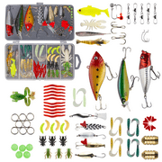 GOANDO Fishing Lures Kit for Freshwater Bait Tackle Kit for Bass Trout Salmon Fishing Accessories Tackle Box Including Spoon Lures Soft Plastic Worms 78-Piece