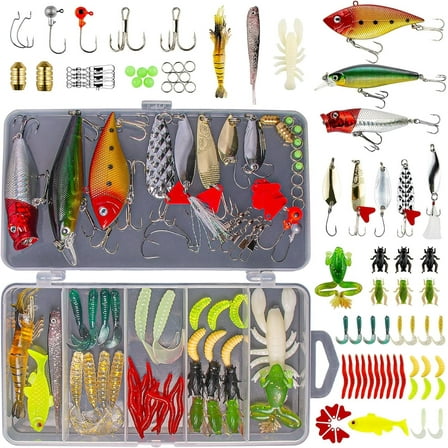 GOANDO Fishing Lures, 78pcs Fishing Gear Included Tackle Box for Bass/Saltwater/Trout/Worms, Fishing Gifts for Men