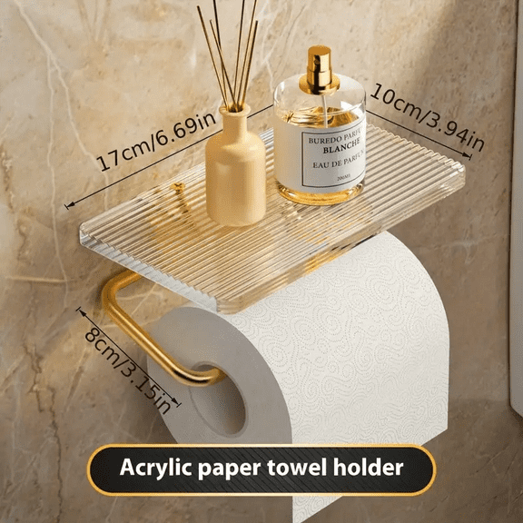 GOANDO Toilet Paper Holder Bathroom Acrylic Tissue Holder Free Punch Roll Holder Toilet Paper Holder Toilet Paper Box Wall Mounted Toilet Paper Storage (Gold)