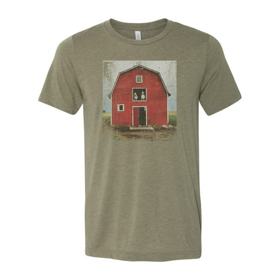 "GOAT BARN, FARM LIFE, COUNTRY, Adult Vintage T SHIRT, Sublimation T, RETRO TEE, Heather Olive, LARGE"