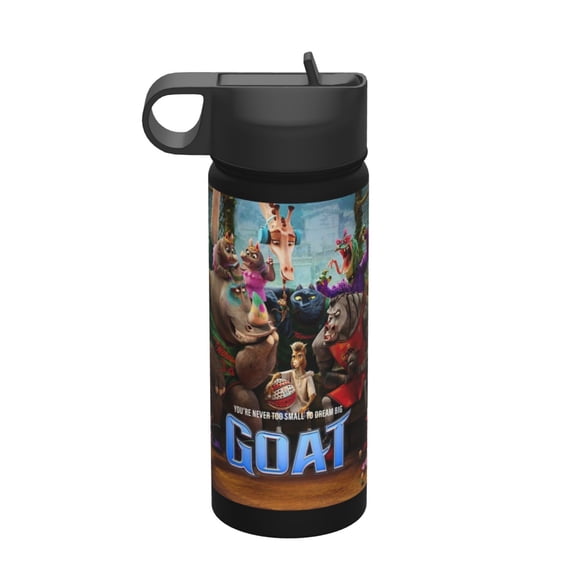GOAT Movie Kids Insulated Water Bottle With Straw - 18 Oz Stainless Steel Double Wall Vacuum Cup, Leakproof, Bpa Free, Suitable For Boys And Girls