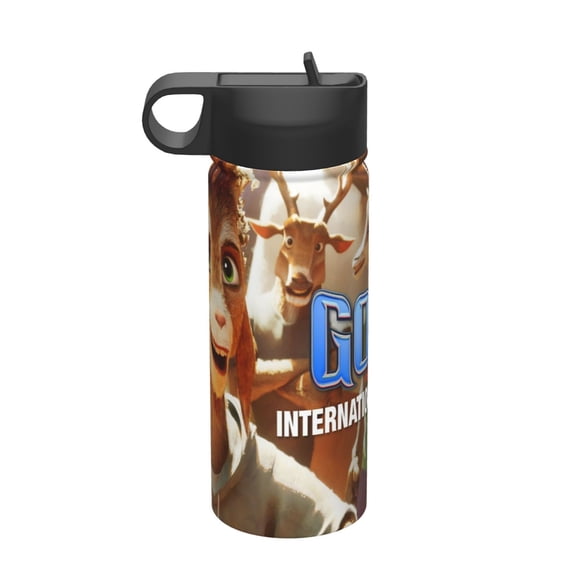 GOAT Movie Kids Insulated Water Bottle With Straw - 18 Oz Stainless Steel Double Wall Vacuum Cup, Leakproof, Bpa Free, Suitable For Boys And Girls