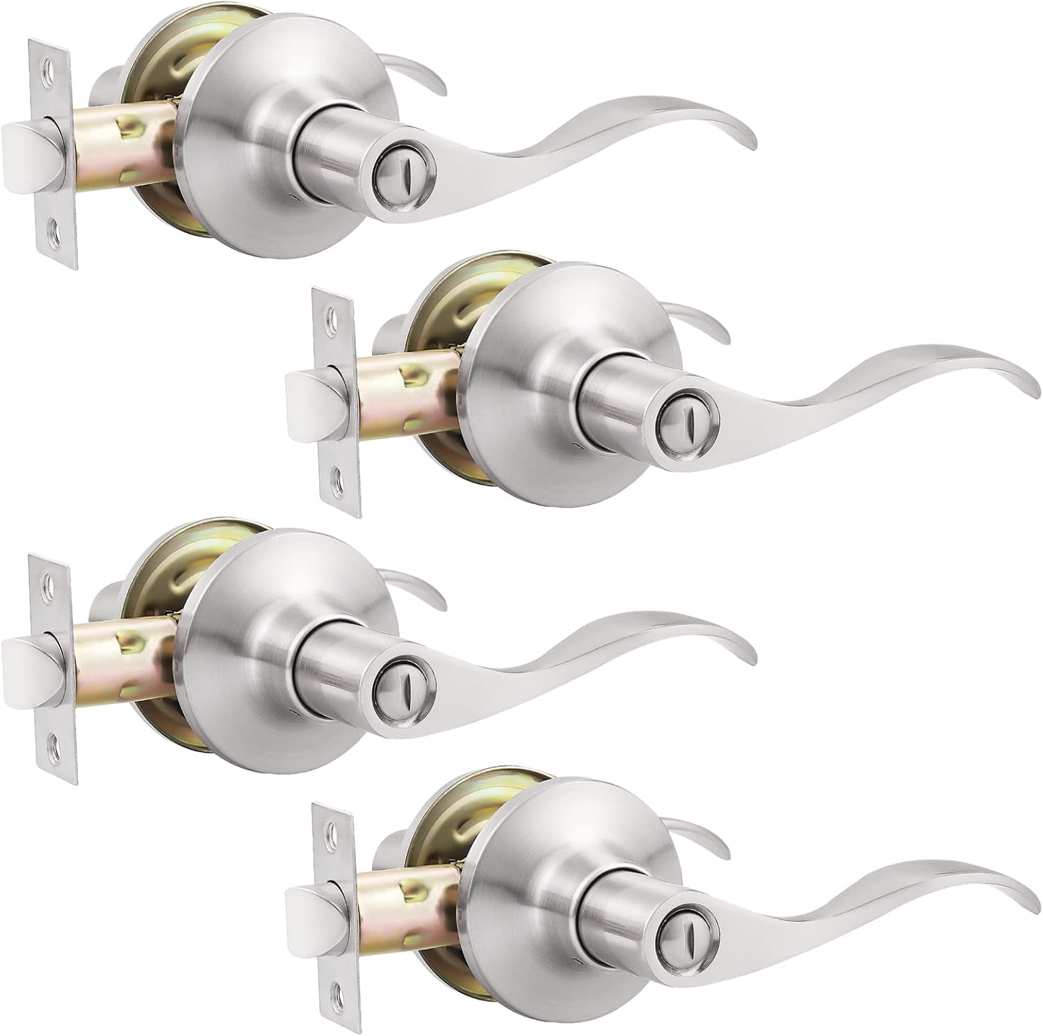 GOBEKOR 6-Pack Brushed Nickel Privacy Door Levers - Keyless Bedroom/Bathroom Handles With Lock