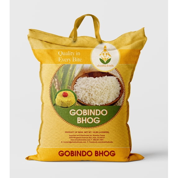 Shastha Foods Gobindo Bhog Rice, 10 lbs (4.54 kgs) (pack of 1), Gluten-Free Aromatic Rice