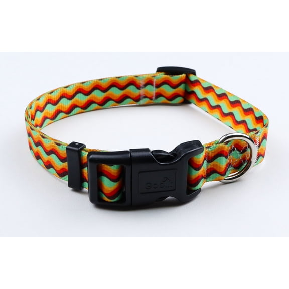 GOBLIT Retro Waves Dog Collar, Adjustable One Size Fits All, Nylon, 70's Print for Puppies, Dogs