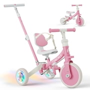 GOBOKLE 5-in-1 Tricycle for Toddlers Ages 1-3, Balance Bike with Light-up Wheels, Adjustable Seat and Handlebar, Pink