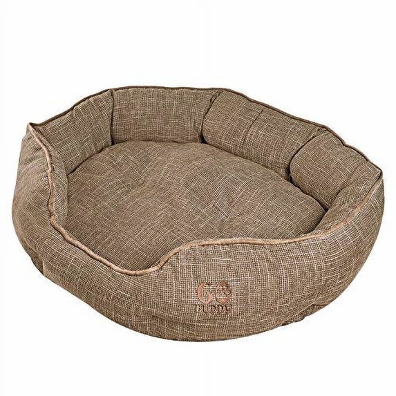 GOBUDDY Round Pet Bed For Cats & Dogs - Ultra Soft & Comfortable Cuddler Pet Bed - Reversible Removable Linen Cushion Prevents Overheating - Improves Sleep For Small, Medium & Large Animals