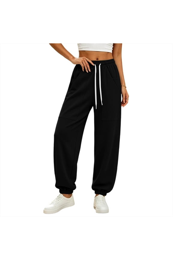 Casual Pants for Women High Rise Drawstring Tie Elastic Waist Sweatpants Loose Fit Straight Leg Joggers with Pockets Daily Wear