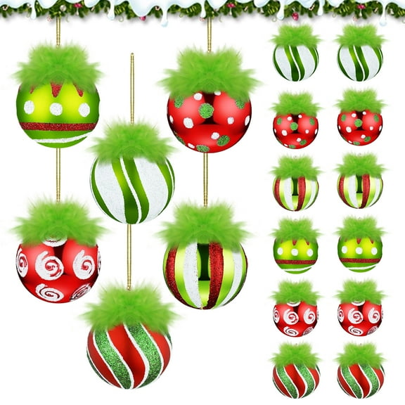 GOBWCOT 12 Pieces Christmas Ball Decorations 2.4 Inch Lime Green Red and White Christmas Tree Decorations Glitter Polka Dot Stripes Swirl Christmas Ornament Balls for Tree Party Decorations