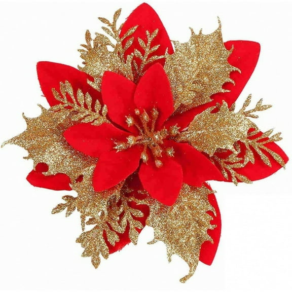 GOBWCOT 12Pcs Poinsettia Artificial Christmas Flowers Christmas Tree Decorations Suitable for Christmas Daily Home Party Decorations 5.5 Inches (Including Clip Stems)