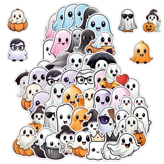 GOBWCOT 50 Pcs Halloween Ghost Stickers - Waterproof PVC Stickers for Decorations Stickers Fall Stickers Party Favors for Kids,Halloween Craft