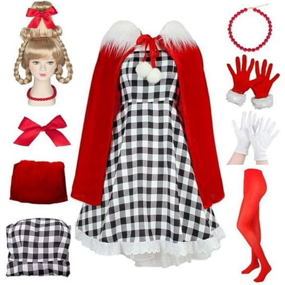 GOBWCOT 8PCS Christmas Cindy Outfit Women Cindy Dress Christmas Party Accessories