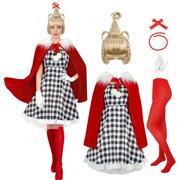 GOBWCOT Christmas Cindy Costume with Wig for Women Buffalo Plaid Cosplay Santa Dress for Xmas Holiday Party Outfit
