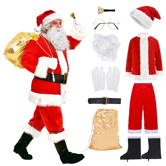 GOBWCOT Adult Santa Claus Costume Velvet Christmas Santa Suit for Xmas Party Cosplay Dress-Up Outfit