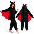 thumbnail image 1 of GOBWCOT Bat Onesie Pajamas for Adults Flannel Hooded Jumpsuit with Bat Wings Halloween Costume Cosplay One Piece Sleepwear Outfit for Women Men, 1 of 7
