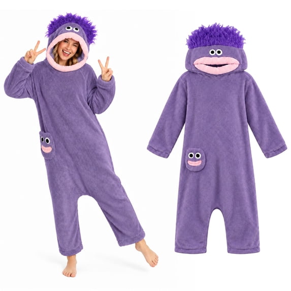 GOBWCOT Adult Big Mouth Monster Costume for Adults, Hooded Onesie Pajamas Loungewear for Halloween Cosplay Party Dress-Up