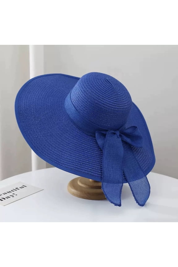 Big Straw Sun Hats for Women Floppy Foldable Roll up Beach Cap Sun Hat Inches Big Bowknot Vacation Hat(Solid color)