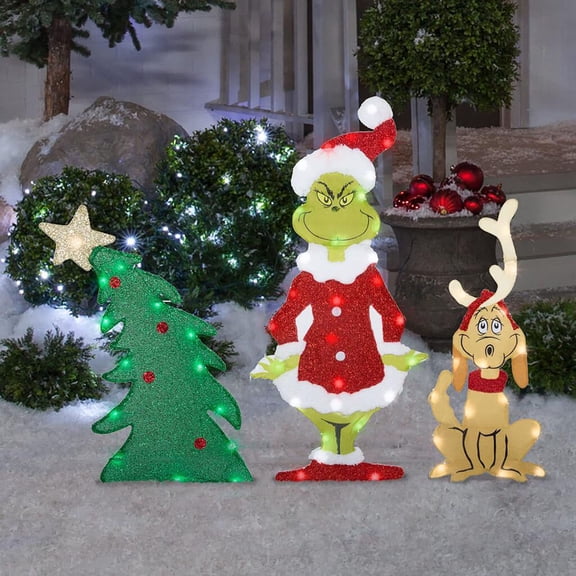 GOBWCOT Christmas Garden Decorations, Acrylic Luminous Plug-In Card, Quirky Green Ground Signs, Christmas Outdoor Decorations(C)