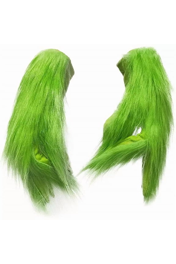 Christmas Green Plush Gloves Adult Halloween Green Accessories Full-Finger Short Bright-Colored Plush Gloves Christmas Props