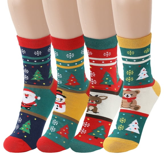 GOBWCOT Christmas Socks for Men&Women, 4 Pack Christmas gift socks, Xmas Crew Socks US Size 6-13（elk）