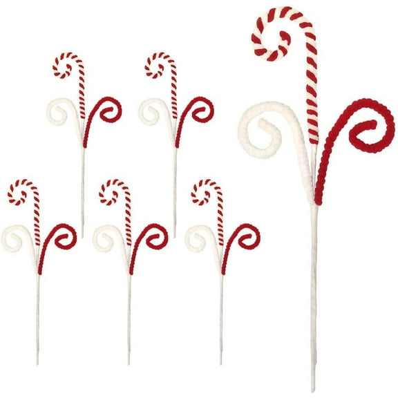 GOBWCOT Christmas Tree Picks, Christmas Candy Cane Picks, Xmas Tree Topper Sticks Ornaments, Large Tree Woolen Candy Curly Topper Sticks Lollipop 3Pcs