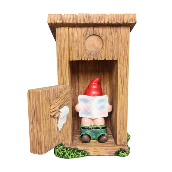 GOBWCOT Garden Gnomes Decor Funny Figurine Outdoor Reading Without Closing The Door of Toilet Yard Porch Garden Display Statue