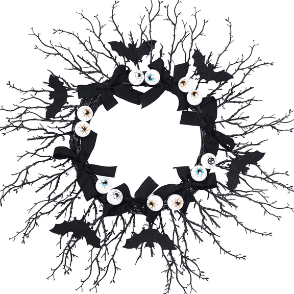GOBWCOT Halloween Decorative Wreath Halloween Deadwood Wreath Halloween Eyeballs and Bat Wreath for front door 20"Indoor Outdoor Decorations