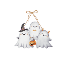 GOBWCOT Halloween Ghost Door Sign Decorations, Happy Halloween Ghost Hanging Sign for Front Door Hanger Wreath Decor, Halloween Pumpkin Indoor Outdoor Party Decorations(1Pcs)