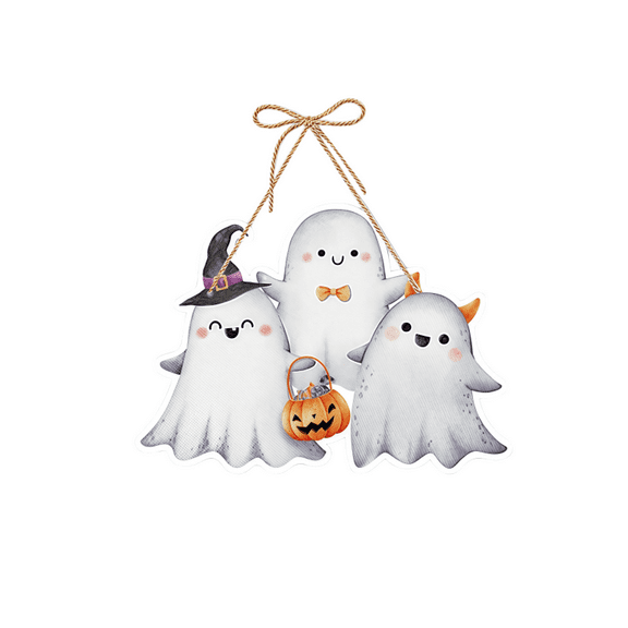 GOBWCOT Halloween Ghost Door Sign Decorations, Happy Halloween Ghost Hanging Sign for Front Door Hanger Wreath Decor, Halloween Pumpkin Indoor Outdoor Party Decorations(1Pcs)