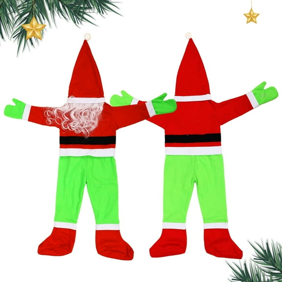 GOBWCOT Hanging Green Monster Fur Climbing Santa Claus Decoration Christmas Tree Decoration Indoor Outdoor Christmas Decorations 43Inch