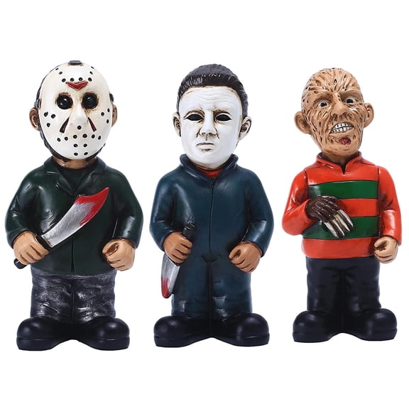 GOBWCOT Horror Movie Garden Gnome Ornaments Horror Character Statue Halloween Decoration Outdoor Figurine Lawn Art Clown Figure (3pcs)