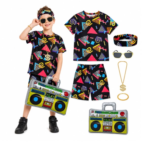 GOBWCOT Kids 80s 90s Hip Hop Costume Accessories Outfit for Halloween Cosplay Theme Party Dress-Up