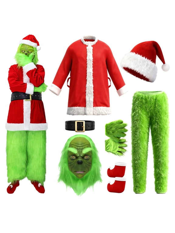 Kids Green Furry Costume Christmas Santa Claus Outfit Monster Suit for Xmas Party Cosplay Dress-Up