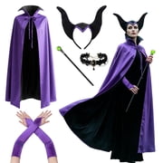 GOBWCOT Meleficent Evil Queen Costume for Women, Gothic Witch Cape Outfits for Halloween Cosplay Party Dress Up