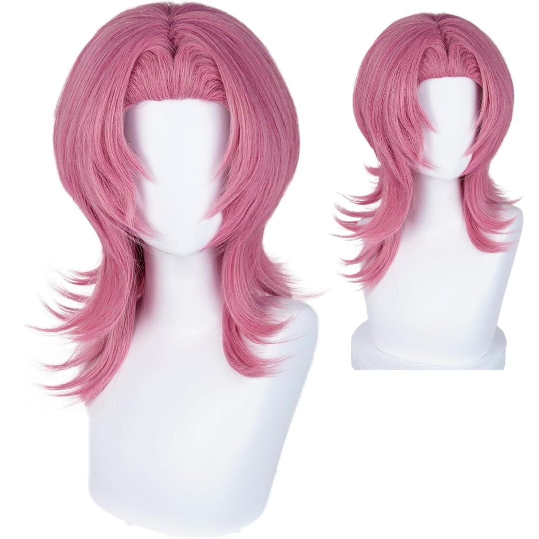 GOBWCOT Pink Wig Dark Pink Spiky Layered Wigs 18.9"Synthetic Hair for Men Party Daily