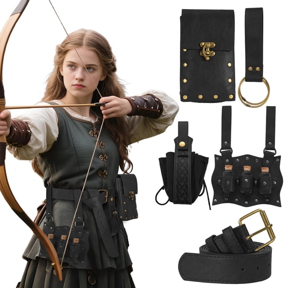 GOBWCOT Renaissance Belt Pouch Set of 5, Medieval Viking Leather Bracers Pirate Waist Bag Purse Cosplay Costume Accessorie