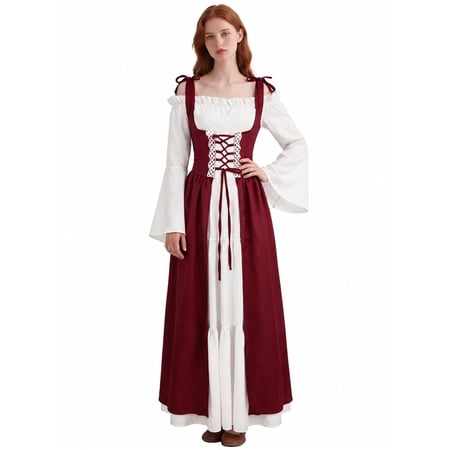 GOBWCOT Renaissance Dress for Women Medieval Maxi Corset Dress Costume Cosplay