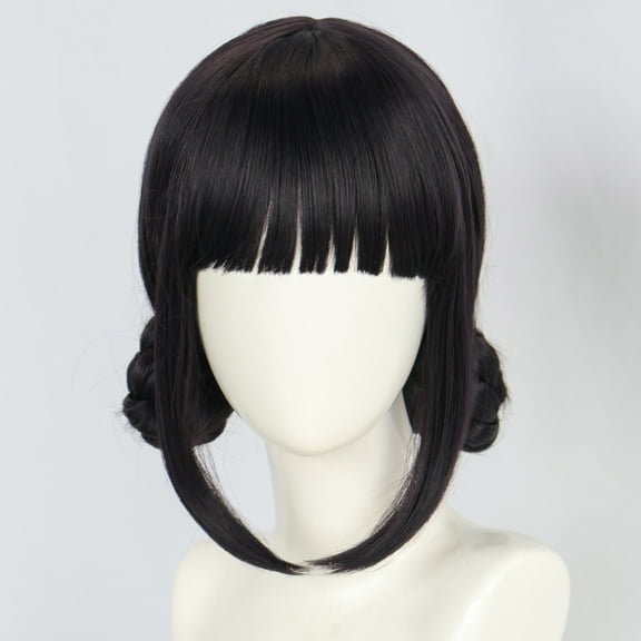 GOBWCOT Short Black Wig Halloween Anime Character Headband Bangs Anime Character Party Wig Halloween Props
