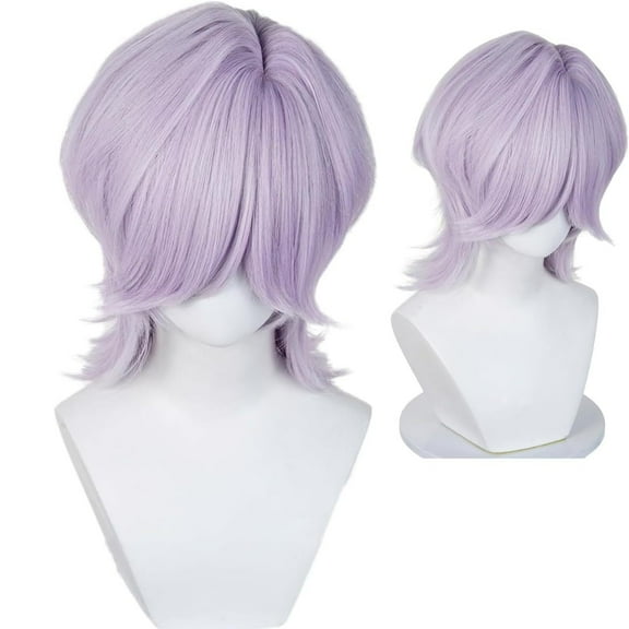 GOBWCOT Short Light Purple Anime Wig with Bangs 14.9" Men's Purple Spiky Layerd Wigs for Unisex Party