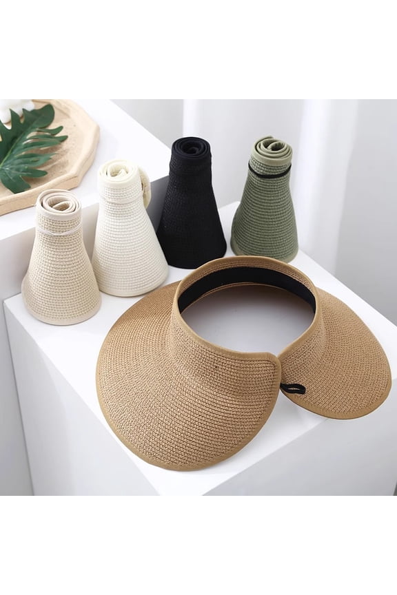 Sun Visors for Women, Wide Brim Roll-Up Sun Hat, Topless Summer Beach Hat, Packable Travel Hat - UV Protection(Off white)