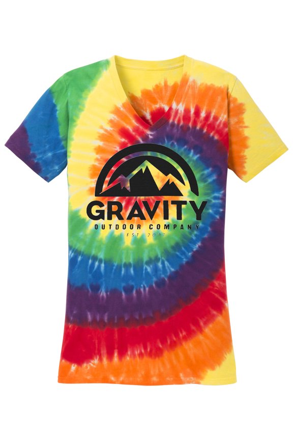 GOC Mountain Water-Based Womens Tie-Dye V-Neck Shirt - Rainbow - Large