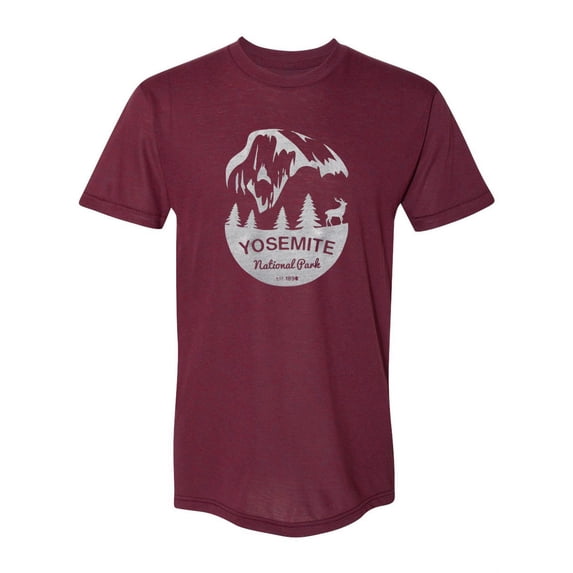 GOC Yosemite Mens AA USA Made Tri-Blend T-Shirt - White Logo - Cranberry - Large