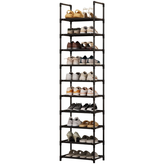GOCAPTAIN 10-Tier Shoe Rack, Metal Shoe Organizer with Removable Fabric Shelves, Holds 20 Pairs for Entryway, Closet