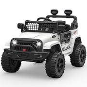 GOCAPTAIN 12V Electric Ride on Car, Kids Ride on Truck with Remote Control, LED Headlights, Music Player, Single Seat, Ages 3-8, White