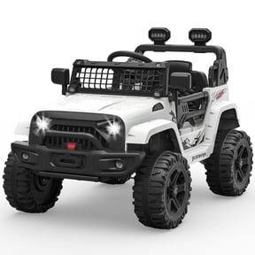 GOCAPTAIN 12V Electric Ride on Car, Kids Ride on Truck with Remote Control, LED Headlights, Music Player, Single Seat, Ages 3-8, White