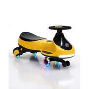 GOCAPTAIN 12V Electric Wiggle Car for Kids, 2-in-1 Ride On Toy with Pedal & Swing Modes, Anti-Rollover, Rechargeable Battery, Music, Flashing Wheels, 130 lbs, Yellow