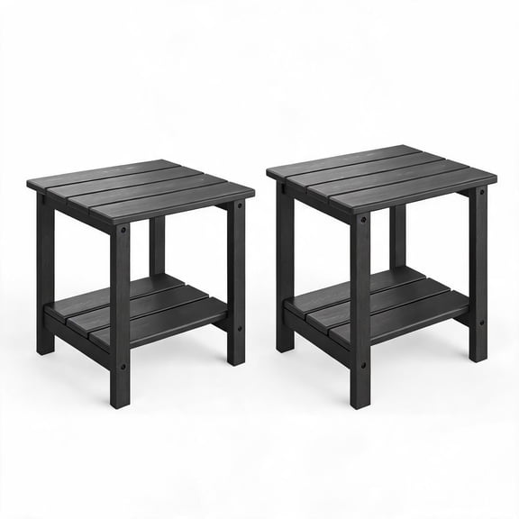 GOCAPTAIN 18" 2-Tier Outdoor Side Table Patio End Table – HDPE All Weather Resistant Outdoor End Table for Patio, Pool, Deck, Backyard, Indoor – Black, 2 Pack