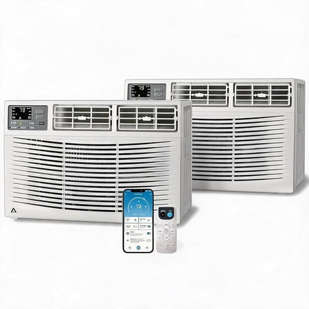 GOCAPTAIN 2-Pack 18000 BTU Window Air Conditioner Window AC – Heater Combo Cools 1000 Sq.Ft, Dehumidifier & Fan, Smart WiFi/App, Remote Control, Quiet – Bedroom Living Room