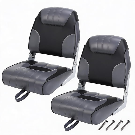 GOCAPTAIN 2 Pack Folding Low Back Boat Seats, Thick Padded Waterproof Fishing Boat Seats, Ergonomic Fold-Down Design for Fishing, Jon Boats, Pontoon, Speedboats, Black Gray